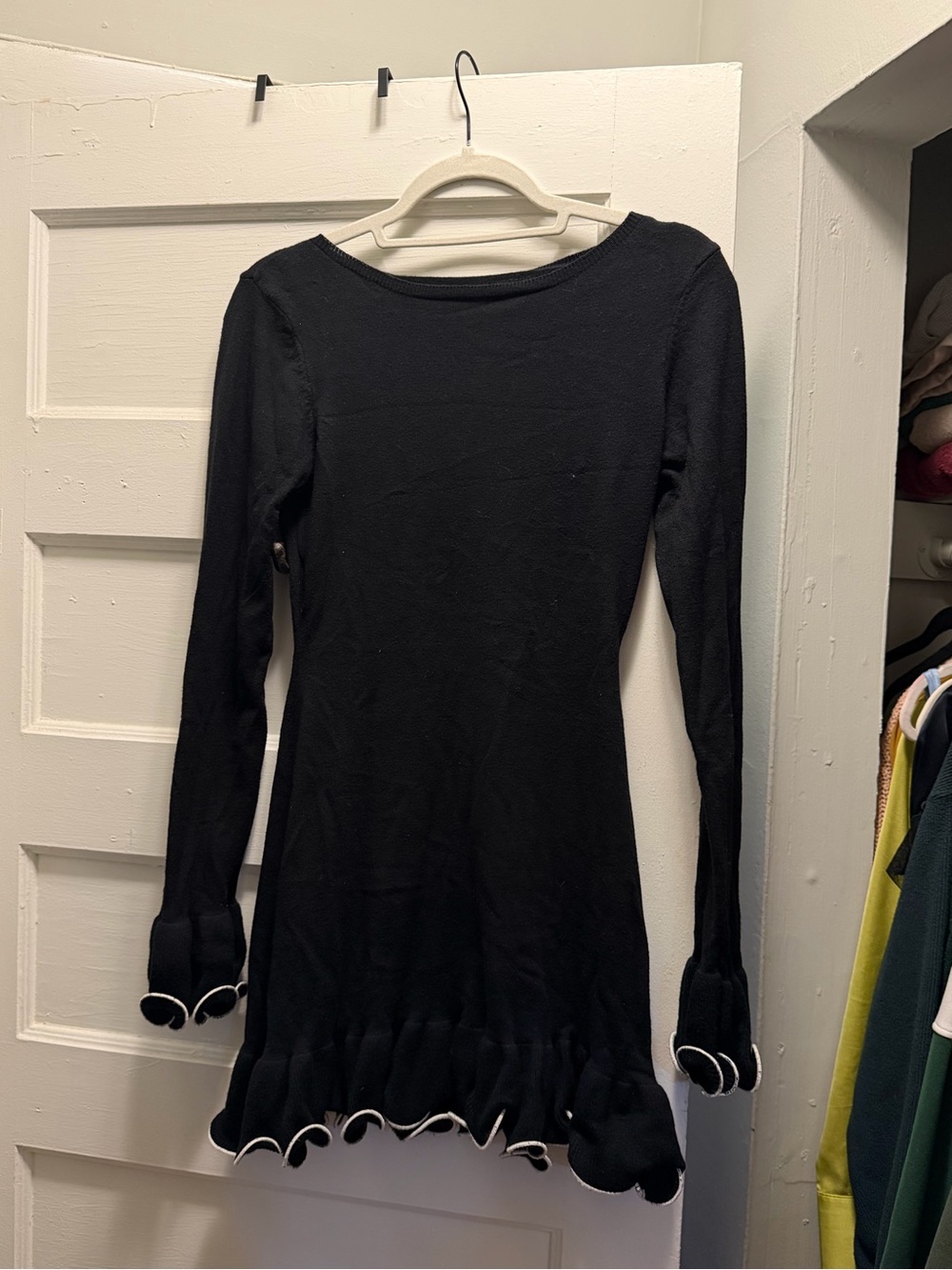 Black Long-Sleeve Ruffle-Hem Dress